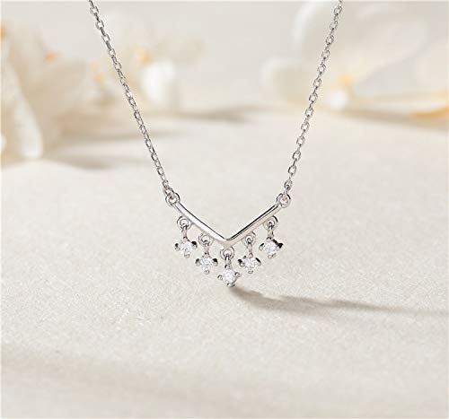 HWADMW S925 Collar de circón en Forma de V de Plata esterlina diseño de nicho Femenino Colgante Temperamento Cadena de clavícula de Viento frío Plata 925 S925 Plata Oro