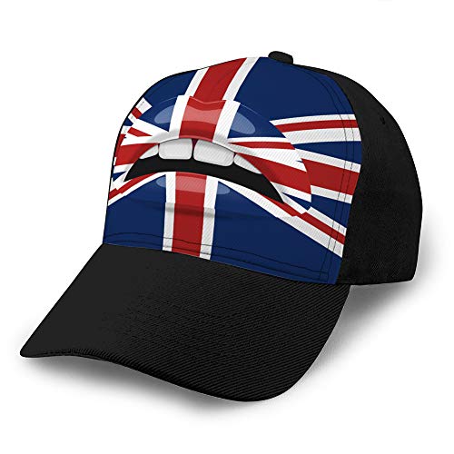 hyg03j4 Gorras de béisbol Sombreros Labios de Belleza de tamaño Ajustable con Maquillaje de Bandera de Reino Unido P