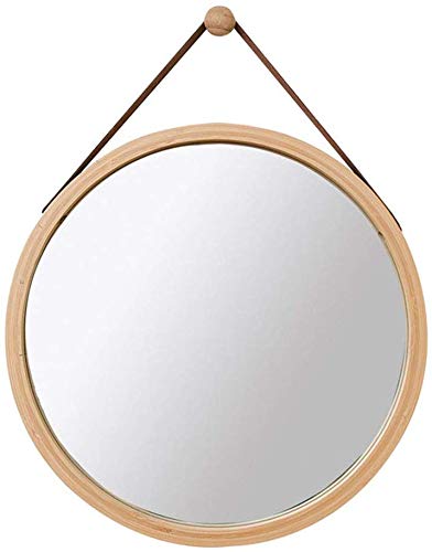 H.yina Espejo de Maquillaje Colgante de Pared Espejo de Maquillaje HD Redondo Espejo de Afeitado con Marco de bambú 15 17/17.7 & Prime; Tocador de tocador para entradas de baño con Cuerda Ajustable