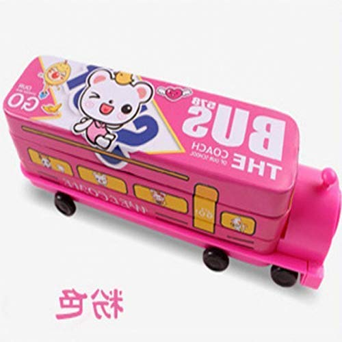 HYISHION Estudiante de Escuela Primaria de Tren de la Caja de lápiz con Pluma Sacapuntas Oso Rosado SKYJIE