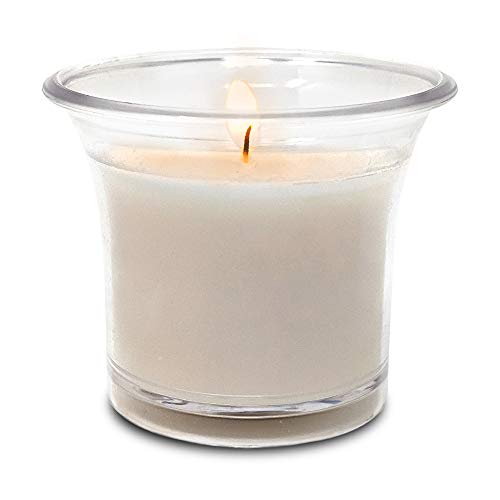 HYOOLA - Velas votivas llenas de taza transparente sin perfumar, color blanco – 12 horas de tiempo de combustión (12 unidades), ideal para bodas, fabricado en Europa.