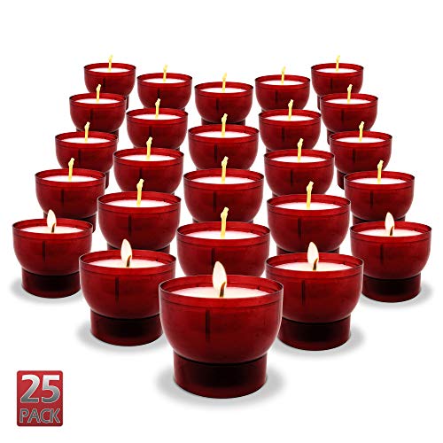 Hyoola Velas votivas sin perfume – Copa de plástico rojo – 7 horas – 25 unidades – fabricado en Europa