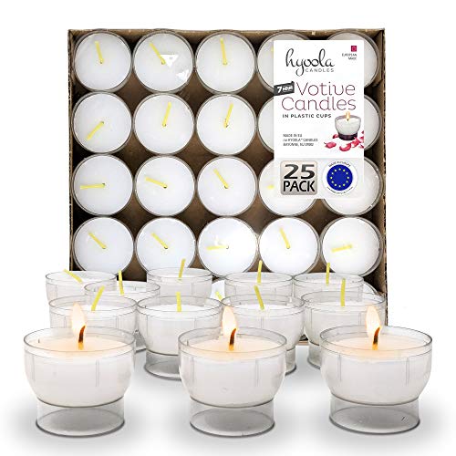 Hyoola Velas votivas sin perfume – Copa de plástico transparente – 7 horas – 25 unidades – fabricado en Europa