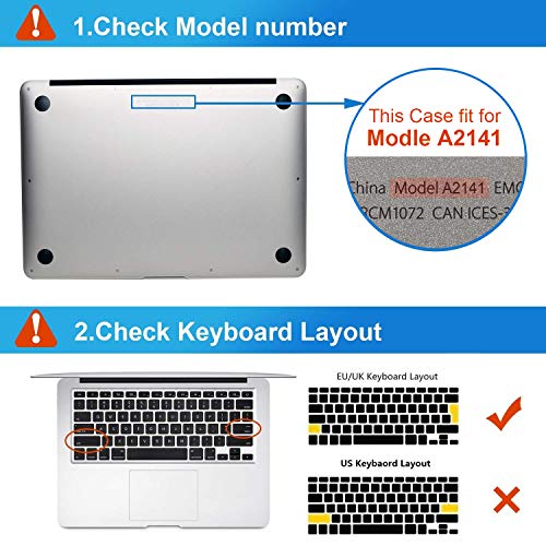 i-Buy Funda Dura Compatible con 2019 MacBook Pro 16 Pulgadas con Touch Bar & Touch ID A2141 + Cubierta del Teclado + Protector Pantalla - Cristal Claro