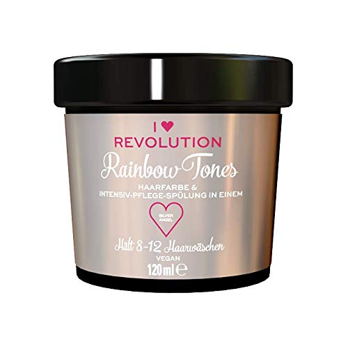 I Heart Revolution Rainbow Tones Silver Angel - Tinte para el cabello semipermanente y acondicionador en uno, lavable con 8-12 lavados de pelo, vegano, reutilizable, 120 ml