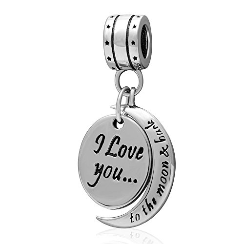 I Love You a la luna trasera Charm colgante de plata 925 amor corazón Dangle Charms Bead para European pulsera collar