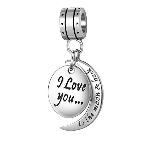 I Love You a la luna trasera Charm colgante de plata 925 amor corazón Dangle Charms Bead para European pulsera collar