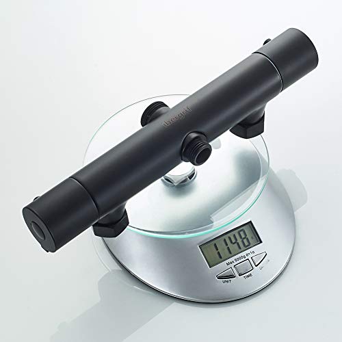 Ibergrif M21808B Sistema-Columna Cuadrado de Ducha Termostática con Rociador, Alcachofa, Manguera, Barra Ajustable y Soporte, Negro, Plata