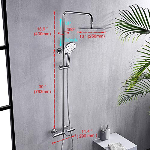 Ibergrif M21810 Sistema Columna de Ducha Termostática con Rociador, Alcachofa, Manguera, Barra Ajustable y Soporte, Cromo, Plata