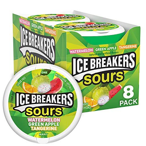 ICE BREAKERS Sours Mints (Green Apple, Tangerine, and Watermelon, 1.5-Ounce Containers, Pack of 8)