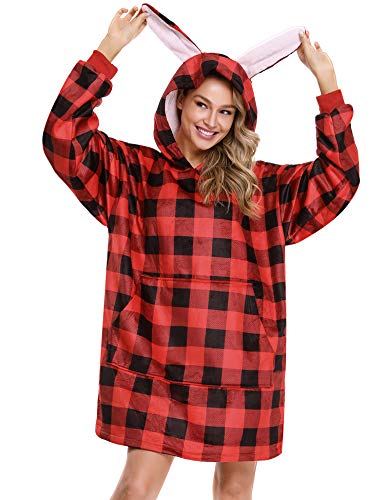 iClosam Manta Mujer De Sudadera con Capucha Calentita Adultos, Hombres Y Mujeres Suave Color SóLido Invierno Talla úNica (Enrejado, L)