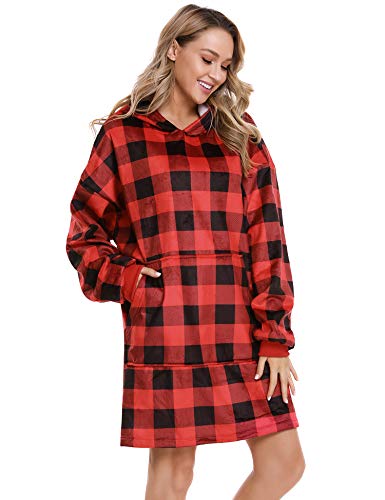 iClosam Manta Mujer De Sudadera con Capucha Calentita Adultos, Hombres Y Mujeres Suave Color SóLido Invierno Talla úNica (Enrejado, L)