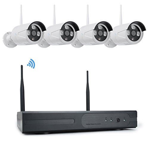 Idea Next 960p HD Wireless IP 4 CH P & P vídeo Security Surveillance Sistema 4pcs 1.3 MP WIFI de alta definición en/exterior IR Visión Nocturna rápido Plug & Play de cámara de teléfono de código Remote Access NVR Kit con código QR