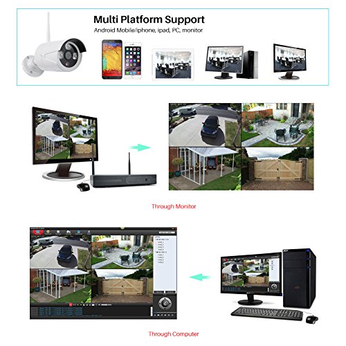 Idea Next 960p HD Wireless IP 4 CH P & P vídeo Security Surveillance Sistema 4pcs 1.3 MP WIFI de alta definición en/exterior IR Visión Nocturna rápido Plug & Play de cámara de teléfono de código Remote Access NVR Kit con código QR