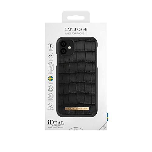 iDeal Of Sweden Funda para teléfono con Forro de Microfibra para iPhone 11, Compatible con el Cargador QI (Vegan Leather) (Capri Black)