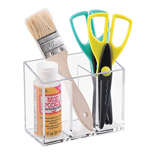 iDesign Organizador de maquillaje con 3 compartimentos, portalápices de baño de plástico, portacepillos de dientes para accesorios de higiene dental, transparente