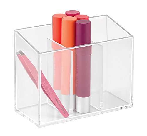 iDesign Organizador de maquillaje con 3 compartimentos, portalápices de baño de plástico, portacepillos de dientes para accesorios de higiene dental, transparente