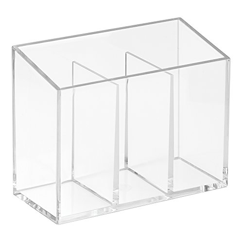 iDesign Organizador de maquillaje con 3 compartimentos, portalápices de baño de plástico, portacepillos de dientes para accesorios de higiene dental, transparente