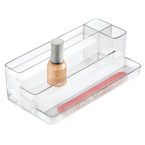 iDesign Organizador de maquillaje, organizador de manicura para esmaltes de uñas o pinceles, caja de plástico con 3 compartimentos para cosméticos, transparente