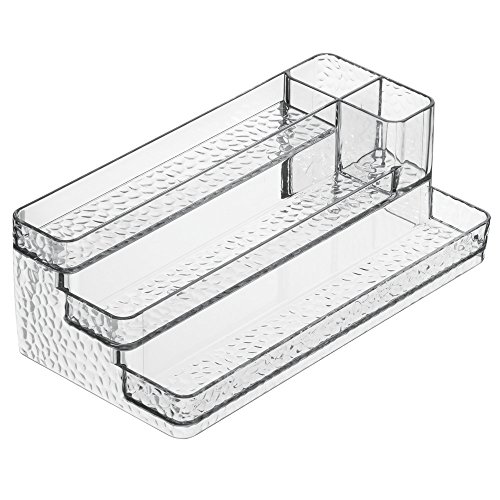iDesign Organizador de maquillaje, organizador de manicura para esmaltes de uñas o pinceles, caja de plástico con 3 compartimentos para cosméticos, transparente