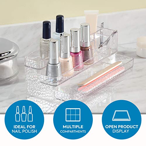 iDesign Organizador de maquillaje, organizador de manicura para esmaltes de uñas o pinceles, caja de plástico con 3 compartimentos para cosméticos, transparente