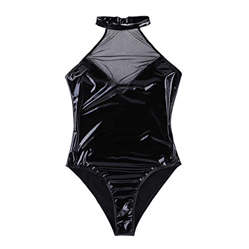 iiniim mono Sexy Body Latex Mujer Ropa Erótica Mini Vestido de Malla Cuero Ropa Interior de Noche Atractiva Lencería Babydoll Camisón Bodysuit Pijama Negro Medium