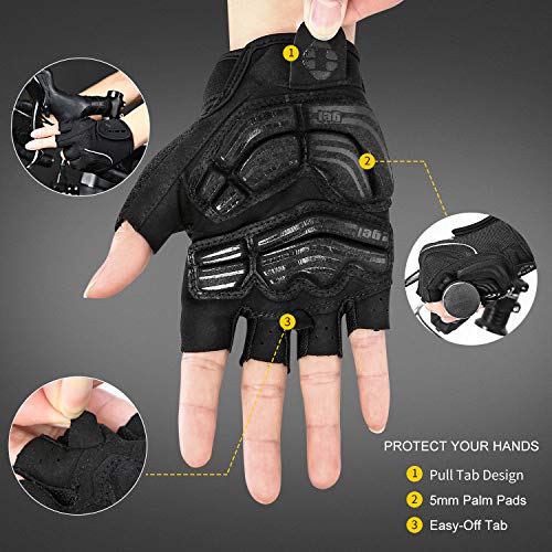 INBIKE Guantes Ciclismo para Hombre, Guantes Gel De Dedo Medio Verano para MTB Bicicleta Bici(Negro,M)