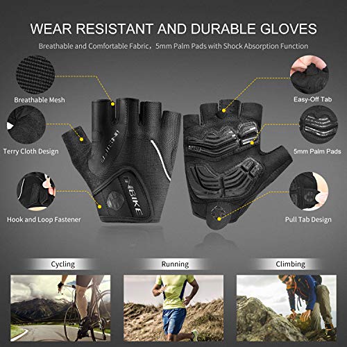 INBIKE Guantes Ciclismo para Hombre, Guantes Gel De Dedo Medio Verano para MTB Bicicleta Bici(Negro,M)