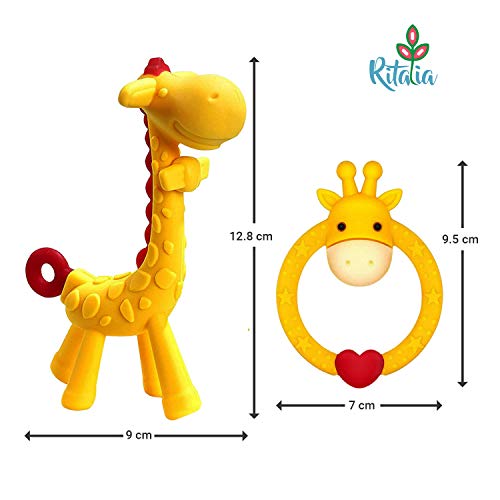 Inesita Jirafa mordedor bebé de Ritalia. Juguete bebé a partir 4 meses. Mordedores bebes refrigerante niño/niña (Amarillo 2 u)