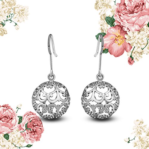 INFUSEU Pendientes de gota para mujer, aceite esencial Perfume Gancho Cuelga Difusor Vida Ratán Locket plateado plata con 6 pares de piedras de lava 12 mm