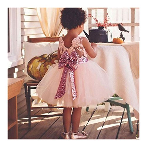 Inlefen Girls Bowknot Lace Princess Skirt Summer Sequins Vestidos para bebés niños pequeños 0-5 años Old Pink 90/1-2years