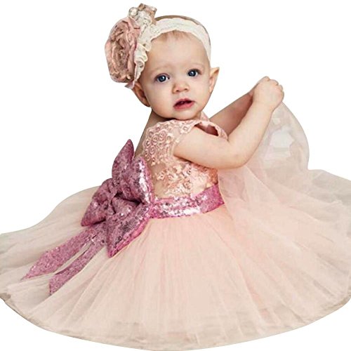 Inlefen Girls Bowknot Lace Princess Skirt Summer Sequins Vestidos para bebés niños pequeños 0-5 años Old Pink 90/1-2years