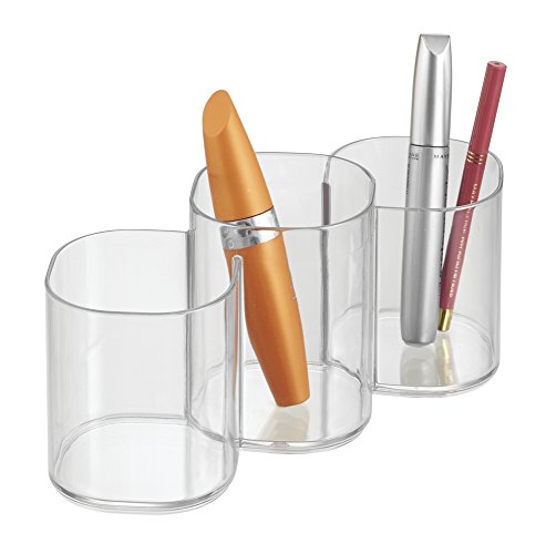 InterDesign Clarity Organizador de Maquillaje, Caja con Compartimentos Redondos en plástico, portalápices Triple, Transparente