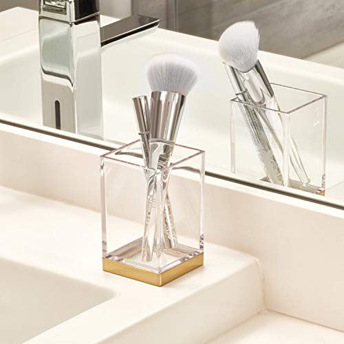 InterDesign Clarity Vaso para higiene bucal, portacepillos de baño en plástico, soporte para cepillos de dientes, transparente/dorado