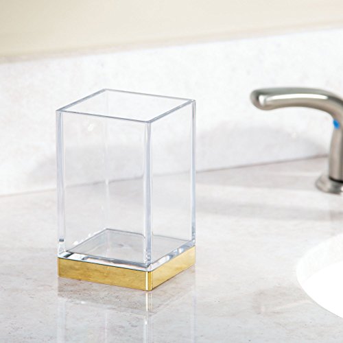 InterDesign Clarity Vaso para higiene bucal, portacepillos de baño en plástico, soporte para cepillos de dientes, transparente/dorado