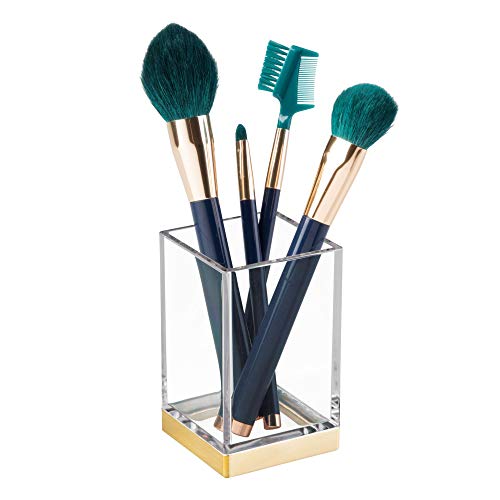 InterDesign Clarity Vaso para higiene bucal, portacepillos de baño en plástico, soporte para cepillos de dientes, transparente/dorado