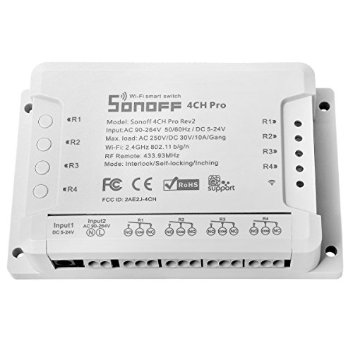Interruptor Inalámbrico Inteligente WiFi - 4CH Pro R2 - 4 Canales Conmutador de Control Remoto del Temporizador con Inching /Autobloqueo /Enclavamiento para Alexa+Soporte de Teléfono
