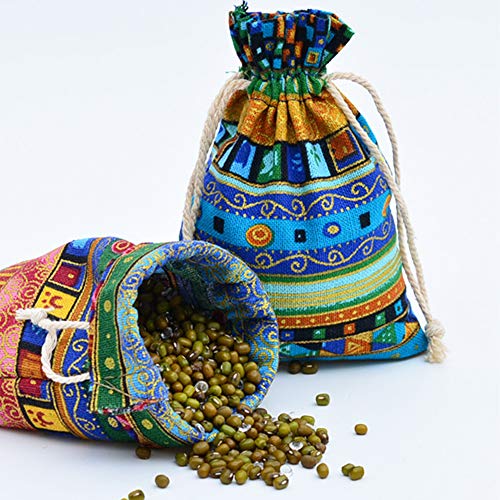 INTVN 24Pc Estilo Egipcio Bolsa De Monedas De Joyería Bolsa De Regalo De Cordón Estampado Bolsita De Algodón Bolso De Viaje De Caramelo étnico