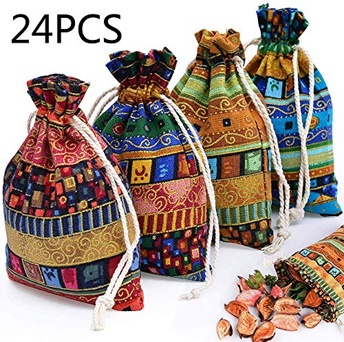 INTVN 24Pc Estilo Egipcio Bolsa De Monedas De Joyería Bolsa De Regalo De Cordón Estampado Bolsita De Algodón Bolso De Viaje De Caramelo étnico