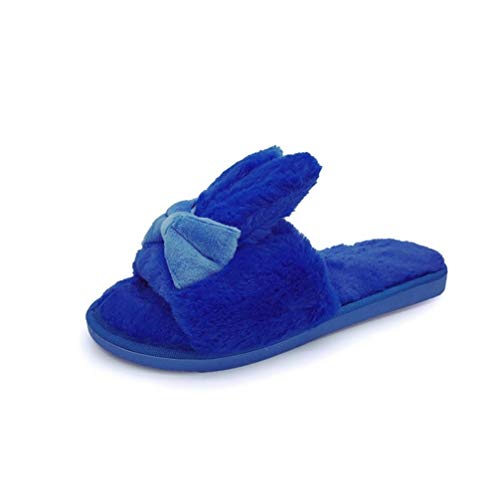 Invierno De Las Mujeres Zapatillas De Casa con Piel SintéTica Felpa CáLidos Pisos Sweet Girls Slip On Lindo Conejo Oreja Bowtie SeñOras Casa Dormitorio Zapatillas