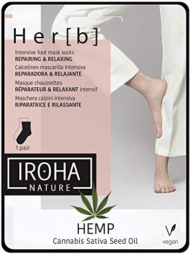 Iroha Nature - Calcetines Mascarilla para Pies Reparadores & Relajantes con Aceite de Semilla de Cannabis, 2 unidades para 1 uso (2x8gr.) | Calcetines Mascarilla Reparadora e Intensiva