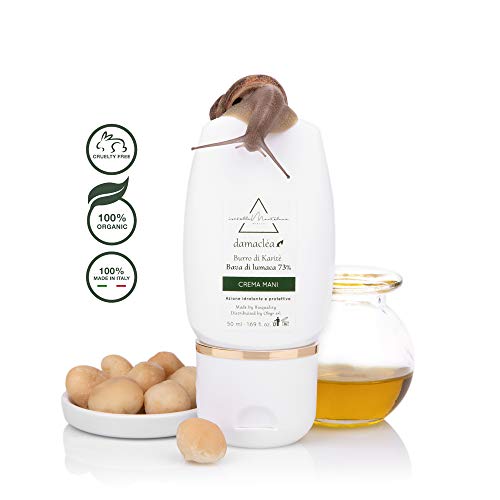 Isabella Monteluna 73% Crema para manos de baba de caracol con aceite de jojoba y nueces de macadamia. Crema hidratante y nutritiva anticongelante 100% orgánica, hecha en Italia. 50ml