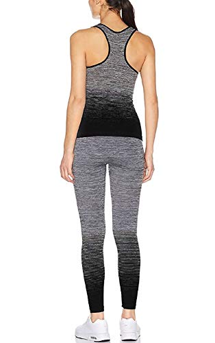 Islander Fashions Womens Gym Wear Ch�ndal Ladies Racer Volver Chaleco y Leggings Conjunto Deportivo Conjunto Negro/Gris Mediano/Grande