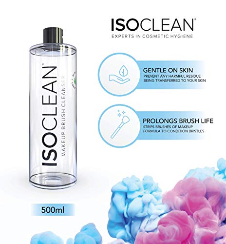 Isoclean Antibacterial Makeup Brush Cleaner (500ml) Propan-2-ol Ultrapure® C+ (cosmetic) & Aloe Leaf Extract. High purity, kills 99.9% of bacteria to clean brushes. Gentle on skin, prolong brush life