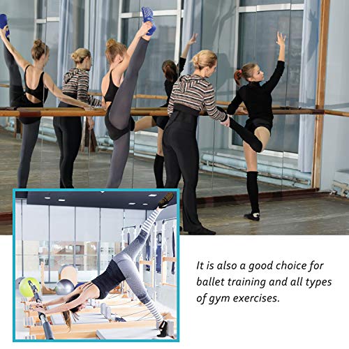 ISUDA Calcetines de Yoga Pilates para Mujer, 2 Pares de Calcetines Pilates Yoga Antideslizantes, con Asas y Correas, para Yoga Pilates, Barra, Ballet, Fitness,Entrenamiento Descalzo(Negro/Azul)