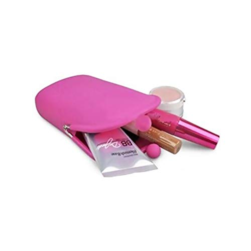 Isuper Belleza El caucho de silicona cosmética de maquillaje bolsa de almacenamiento de la moneda del bolso monederos empaqueta la cartera Celular (rosa)