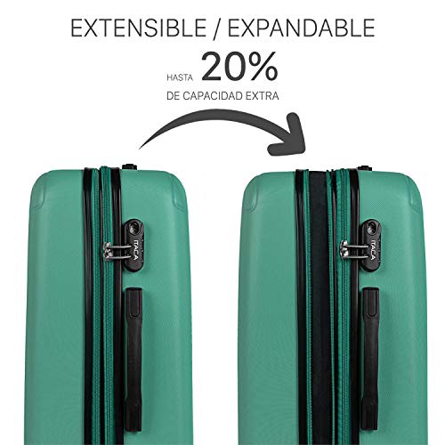 ITACA - Juego Maletas de Viaje 4 Ruedas Trolley ABS. Extensibles Rígidas Resistentes y Ligeras. Mango Asas Candado. Pequeña Cabina Low Cost, Mediana y Grande. T71500, Color Verde Menta