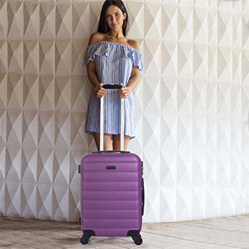 ITACA - Maleta Cabina de Viaje Rígida 4 Ruedas Trolley 55 cm ABS. Equipaje de Mano. Pequeña Cómoda Resistente Ligera y Bonita. Low Cost Ryanair Precio. 71250, Color Morado