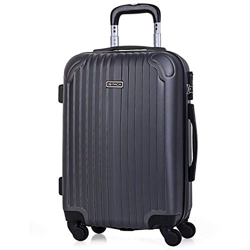ITACA - Maleta de Viaje Cabina Rígida 4 Ruedas 55 cm Trolley ABS. Equipaje de Mano. Pequeña Resistente Cómoda y Ligera. Low Cost Ryanair. Estudiante. Calidad y Diseño. T71550, Color Antracita