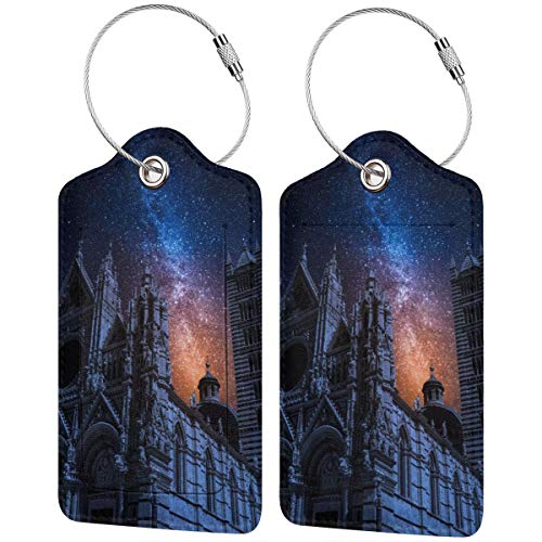 Italia Siena Catedral Noche Cielo Estrellas Personalizadas Cuero De Lujo Maleta Etiqueta Set Accesorios De Viaje Etiquetas De Equipaje